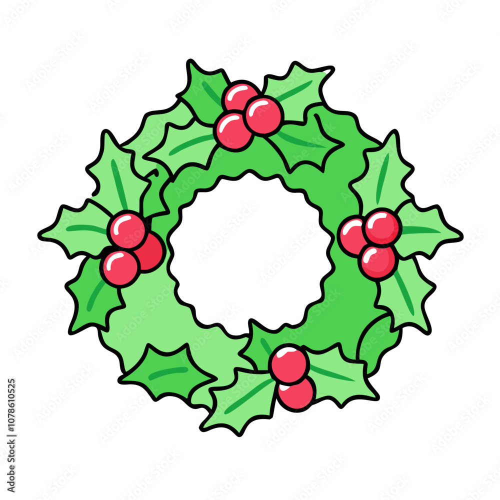 holly wreath vector art, flat illustration holly wreath icon holly wreath vector art, flat illustration holly wreath icon