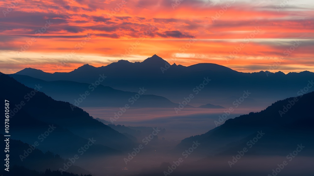 A photo of a sunrise over the mountains. The sky is painted with warm oranges and pinks. The mountains are silhouetted against the sky. A photo of a sunrise over the mountains. The sky is painted with warm oranges and pinks. The mountains are silhouetted against the sky.