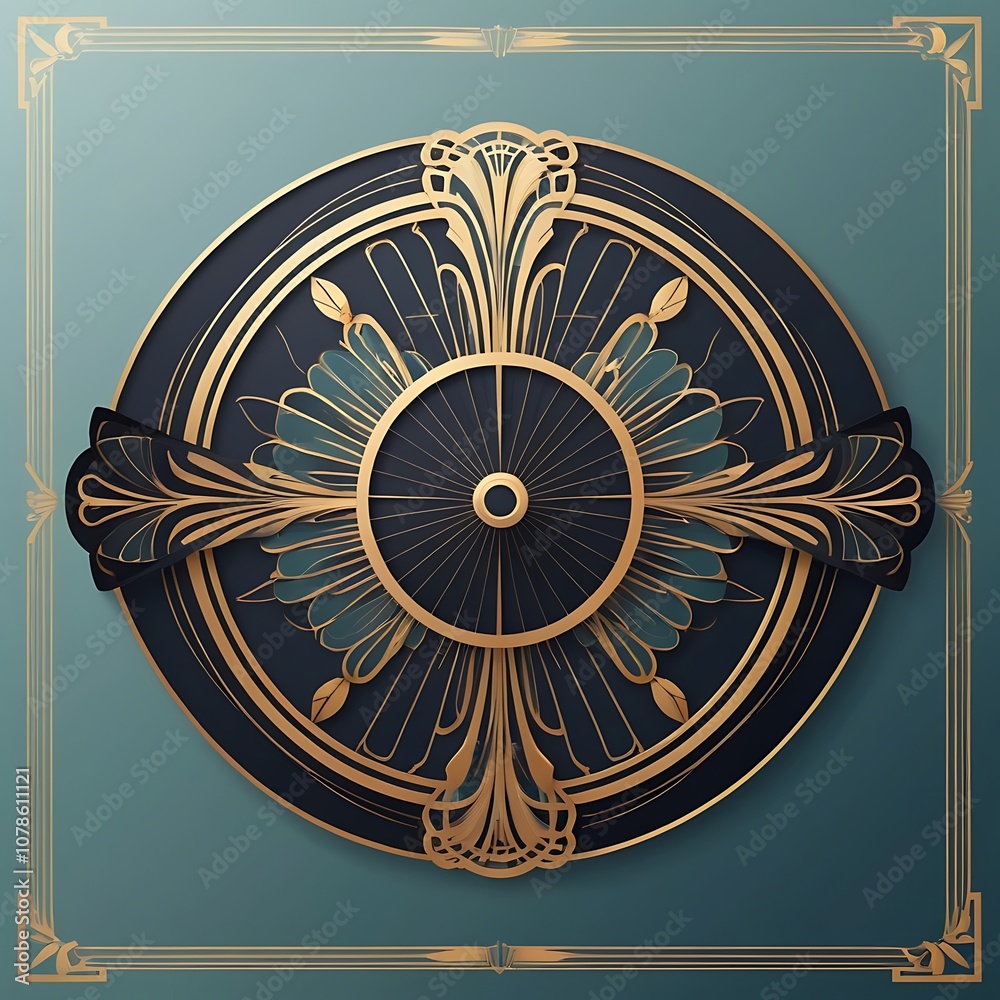 Obraz premium Ornate Circular Design with Golden Accents and Teal Background