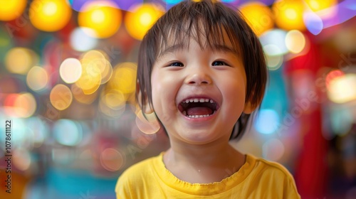 Surrounded by dynamic backgrounds, a curious Asian child's inquisitive expression reveals her insatiable thirst for knowledge and discovery