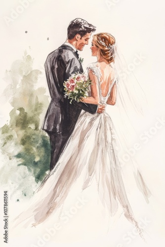 Watercolor Wedding Countdown Illustration for Wedding Planning and Design Generative AI photo