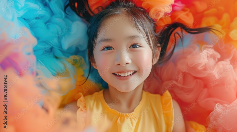 Surrounded by dynamic backgrounds, a curious Asian child's inquisitive expression reveals her insatiable thirst for knowledge and discovery Surrounded by dynamic backgrounds, a curious Asian child's inquisitive expression reveals her insatiable thirst for knowledge and discovery