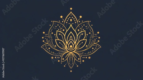 Wallpaper Mural Golden Lotus Flower on Navy Blue Background Torontodigital.ca