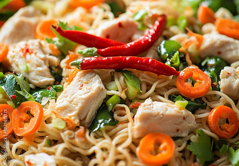 Spicy Chicken Noodles with Red Chili Peppers Spicy Chicken Noodles with Red Chili Peppers