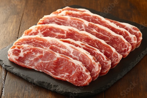 Freshly sliced pork ribs arranged on a black slate plate styled for a rustic and hearty barbecue inspired dish perfect for festive meals or gatherings