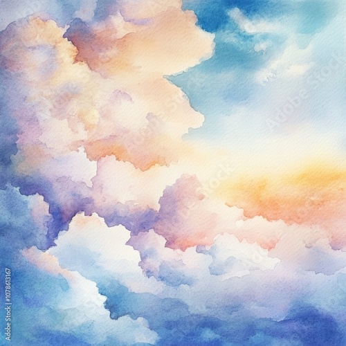 Watercolor Sky and Clouds Background, Ideal for Nature and Weather Themed Designs Generative AI