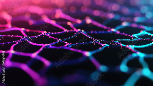 A vibrant abstract representation showcasing interconnected nodes and lines in striking colors, symbolizing technology and innovation.