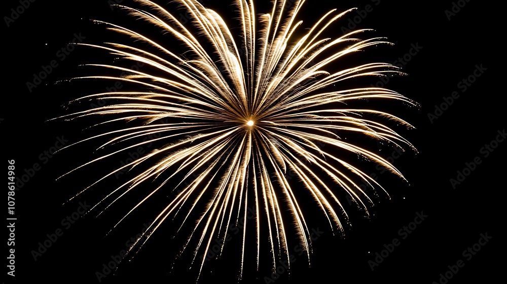 Fototapeta premium Radiant Golden Fireworks Bursting Against a Dark Night Sky, Creating a Stunning Display of Light and Color for Celebrations and Festivities