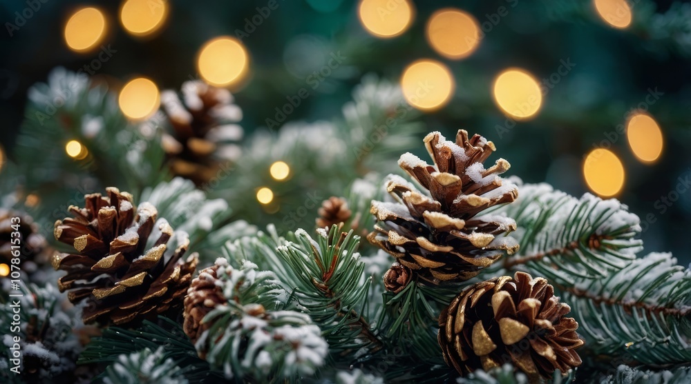 Christmas decoration frosted pine branch Christmas decoration frosted pine branch