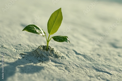 Fresh Green Plant Growing on Sandy Surface