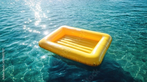 Inflatable yellow sofa floating in the water.