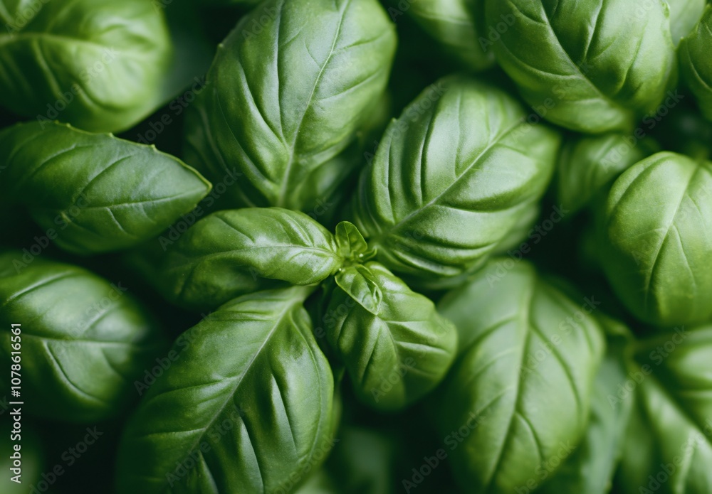 Fresh Basil Leaves Close Up, Green Texture Fresh Basil Leaves Close Up, Green Texture