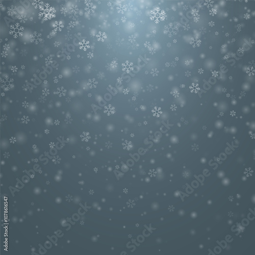 Snowflake design. Winter. Snowfall. White and blue. Scattered snowflakes. December theme. Snowy landscape. Hurricane. Christmas cards 