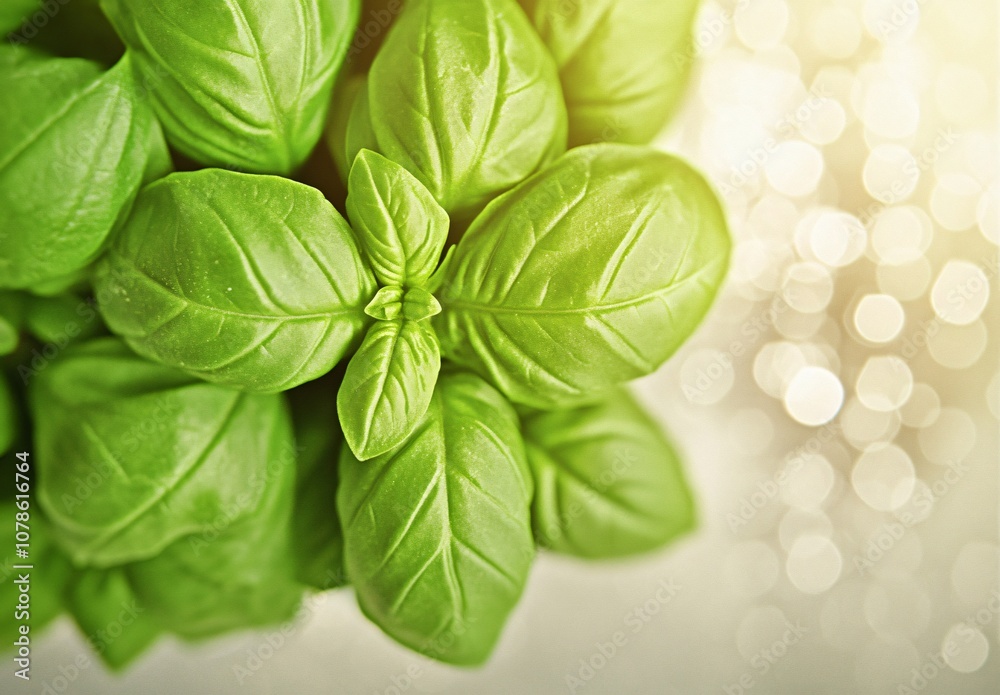 Fototapeta premium Fresh Basil Leaves Close-Up: Organic Garden Herbs