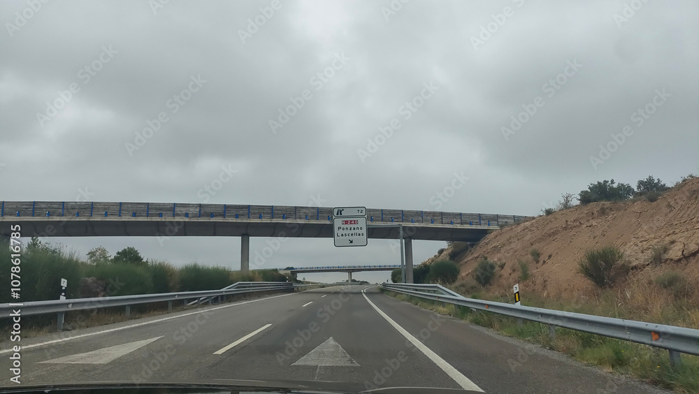 Fototapeta premium driving on highway in fog