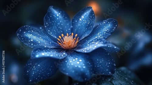 Blue Flower with Dew Drops