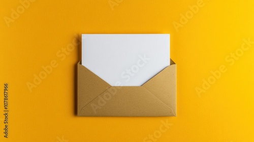 Simple Golden Envelope with White Card on Yellow Background