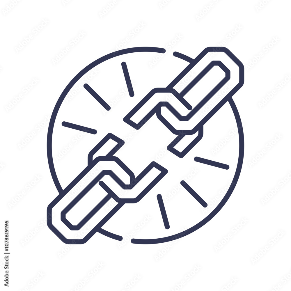 Broken chain symbolizing liberation and breaking free. Broken chain symbolizing liberation and breaking free.