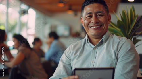 Wallpaper Mural Digital tablet and portrait of a cheerful entrepreneur celebrating startup success online, with a confident smile while working on a business proposal in an office setting Torontodigital.ca