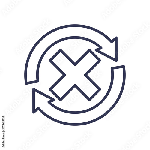 Circular arrows with an X symbolize reversal or cancellation.