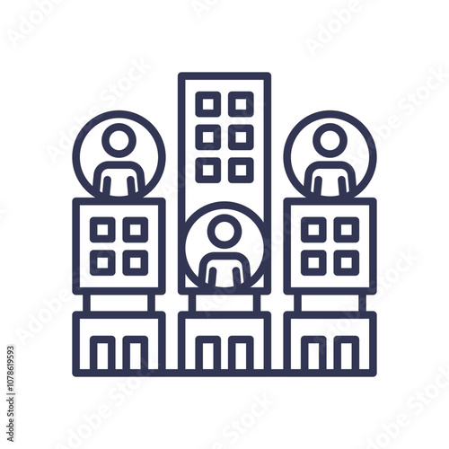 Illustration of large company structure with multiple employees.