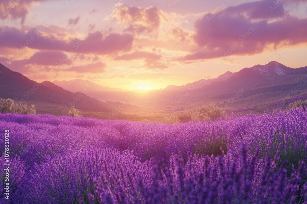 Fototapeta premium Serene Lavender Fields at Sunset