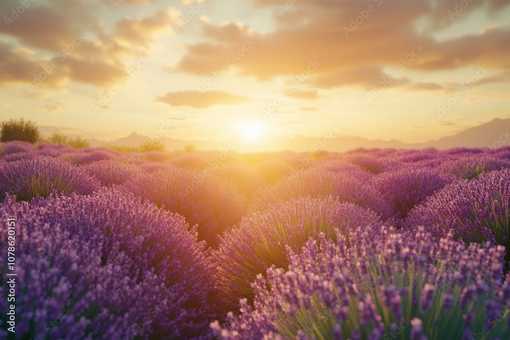 Fototapeta premium Serene Lavender Fields at Sunset