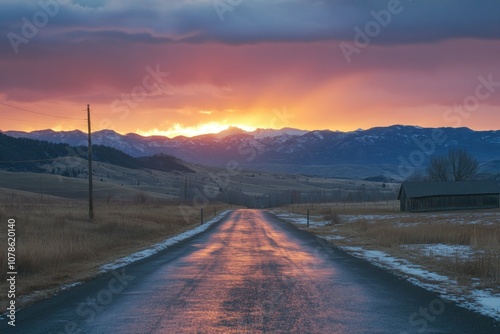 Serene Sunset Over Mountain Road Landscape