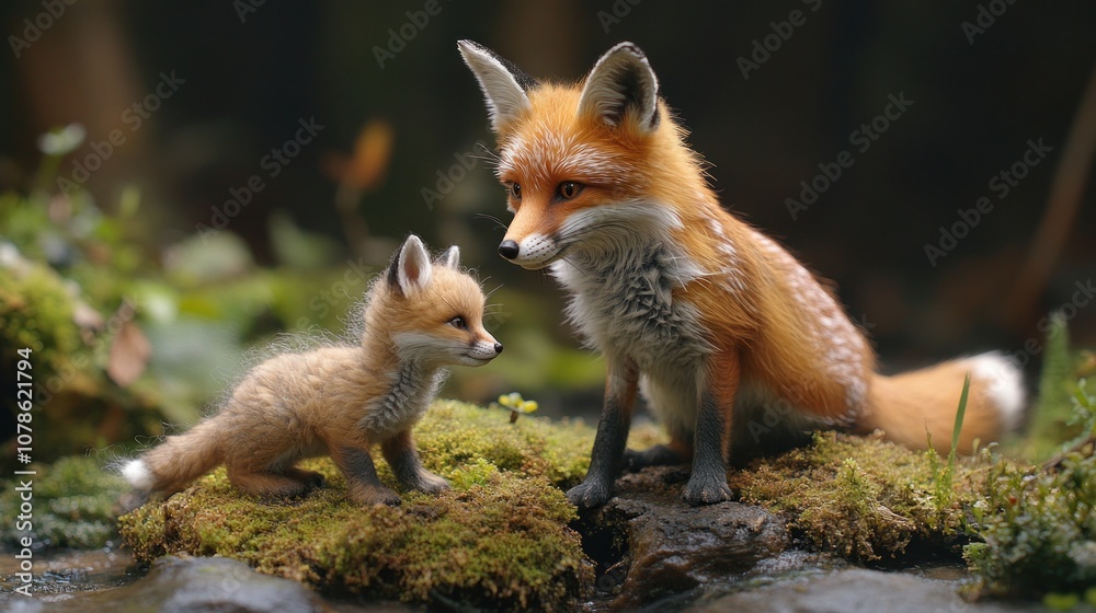 Naklejka premium Fox Family in the Woods