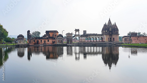 View of an ancient 12th-century Chandela dynasty temple dedicated to Lord Shiva, located in Ramnagar, Chitrakoot, Uttar Pradesh photo