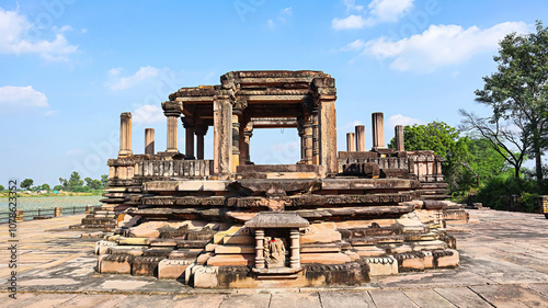 View of an ancient 12th-century Chandela dynasty temple dedicated to Lord Shiva, located in Ramnagar, Chitrakoot, Uttar Pradesh