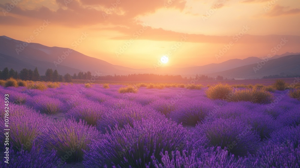 Serene Lavender Fields at Sunset Serene Lavender Fields at Sunset