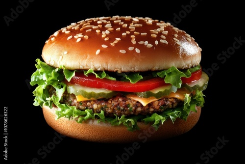 Fresh and Juicy Burger with Lettuce and Tomatoes