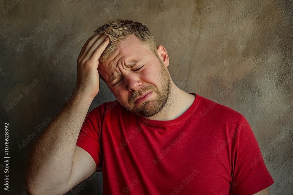 A man in his thirties with blonde hair and a short beard, wearing a red... A man in his thirties with blonde hair and a short beard, wearing a red...
