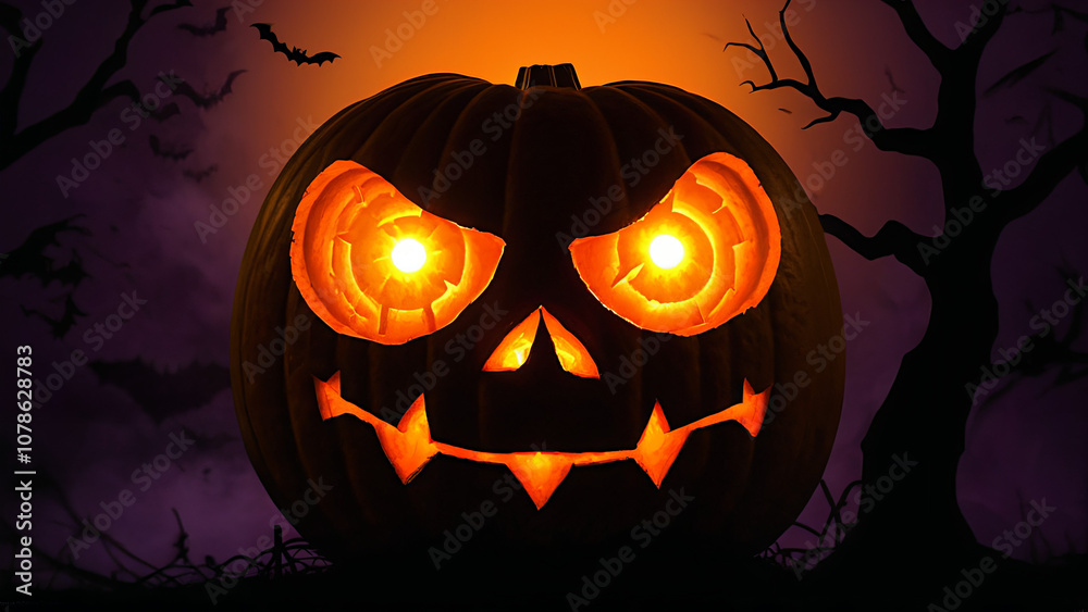 scary pumpkin with a glowing face scary pumpkin with a glowing face
