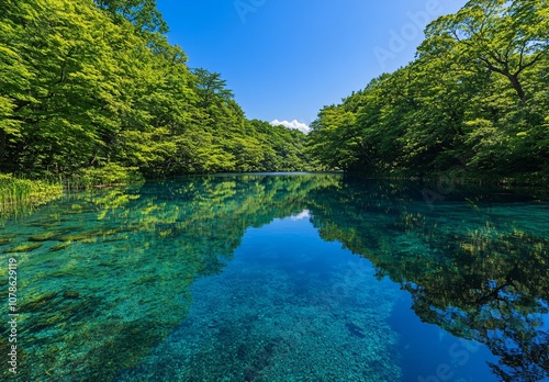 Tranquil Japanese Lake with Crystal Clear Water