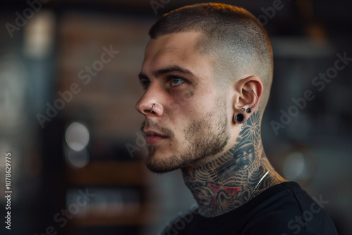 Generative AI Portrait of stylish hipster Tattoo Artist in Tattoo Studio Setting