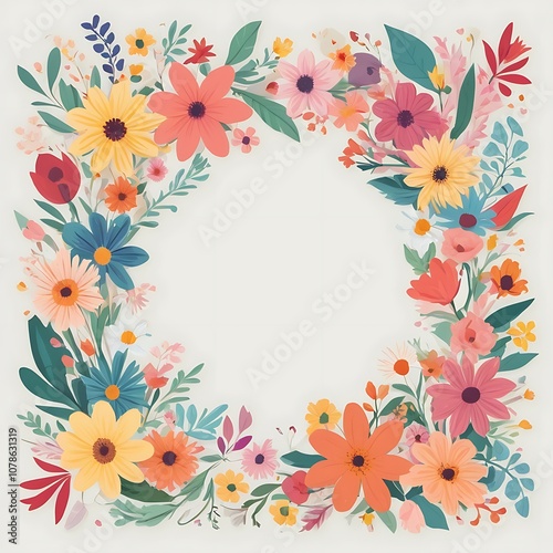 Colorful Floral Wreath with White Background