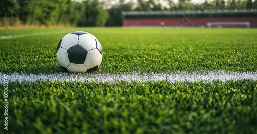 Football field background with Soccer ball.