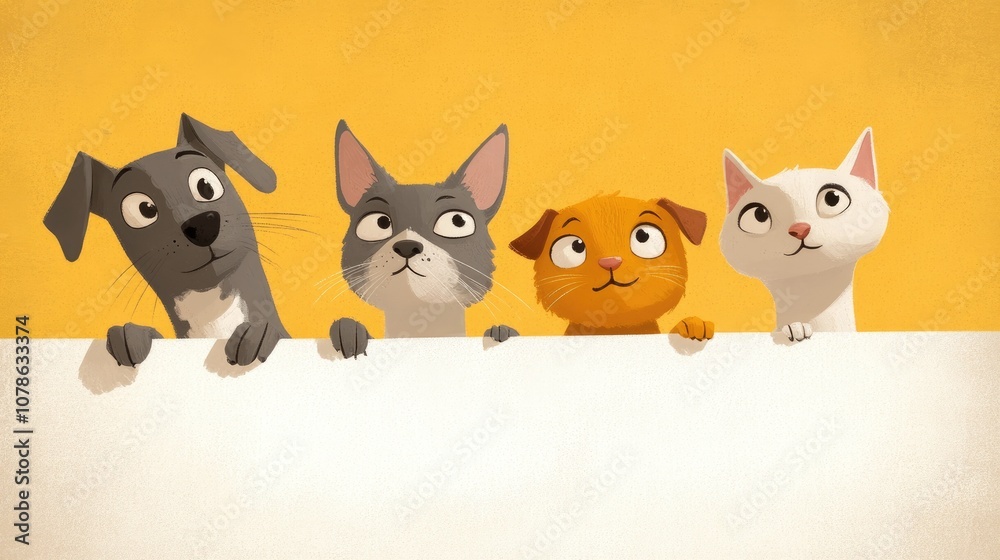 Curious Dogs and Cat Together in a Playful Scene Curious Dogs and Cat Together in a Playful Scene