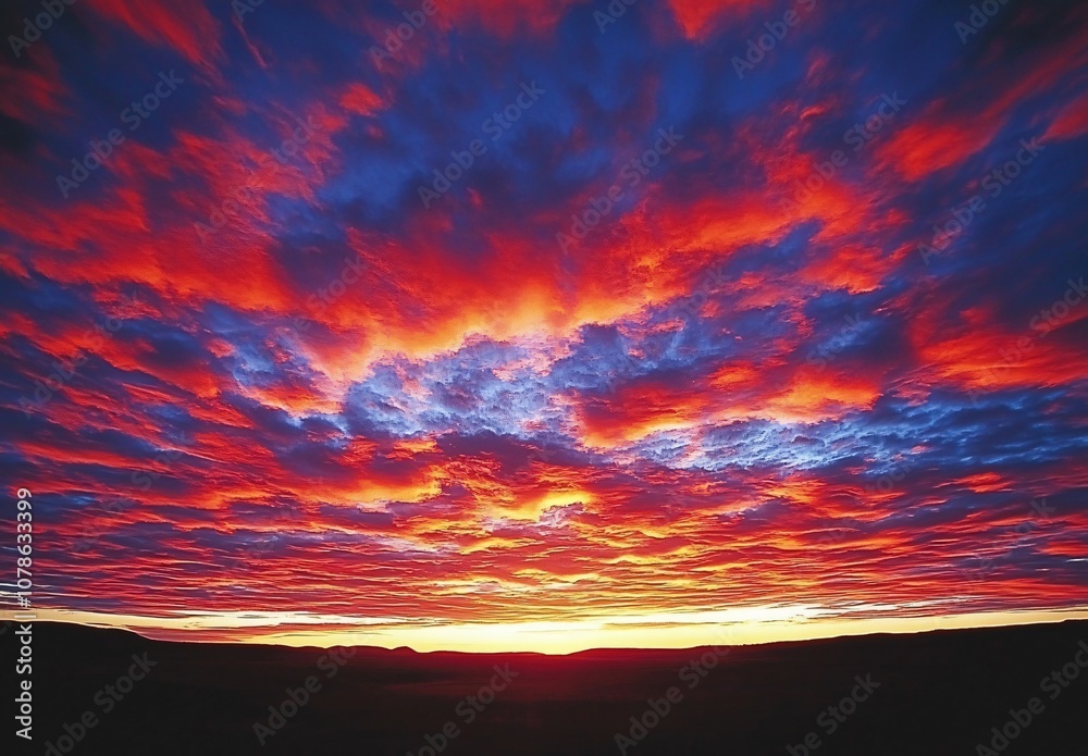 Fototapeta premium Fiery Sunset Sky with Intricate Cloud Patterns