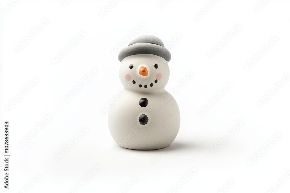 Cute snowman figurine with winter hat and scarf on white background Cute snowman figurine with winter hat and scarf on white background
