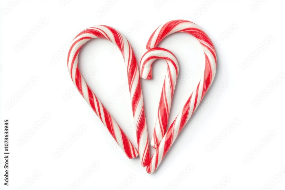 Candy canes arranged in a heart shape on a white background Candy canes arranged in a heart shape on a white background