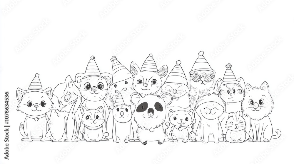 Obraz premium Cute Animal Party Illustration with Hats and Smiles