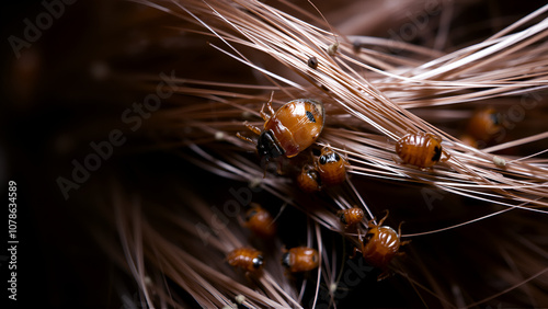 Close-up view of hair infested with head lice, detailed macro photo illustrating parasitic infestation concept photo