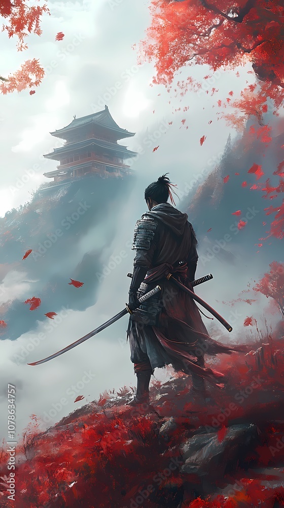 Naklejka premium Samurai Warrior in the Mountains