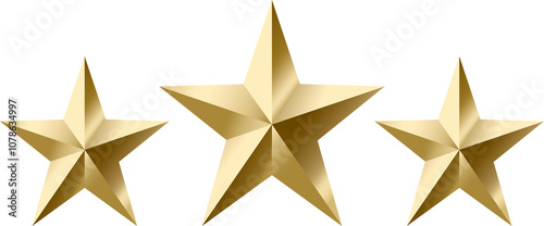 Three aligned gold stars of gradual different sizes. High resolution.