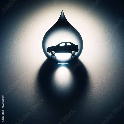 Photogram Silhouetted car within a droplet illuminated from behi photo