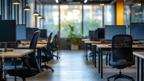 A high-tech environment where outsourcing operations are managed, leaving ample room for text on the left side.
