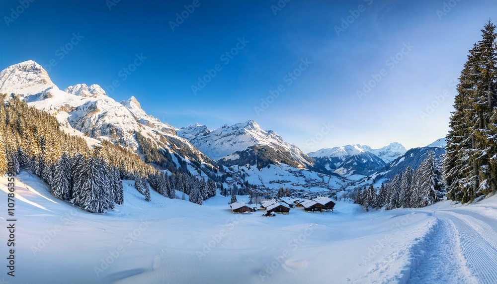 Stunning panoramic view of the Swiss Alps from the top of the Schilthorn mountain in the Jungfrau region of the country